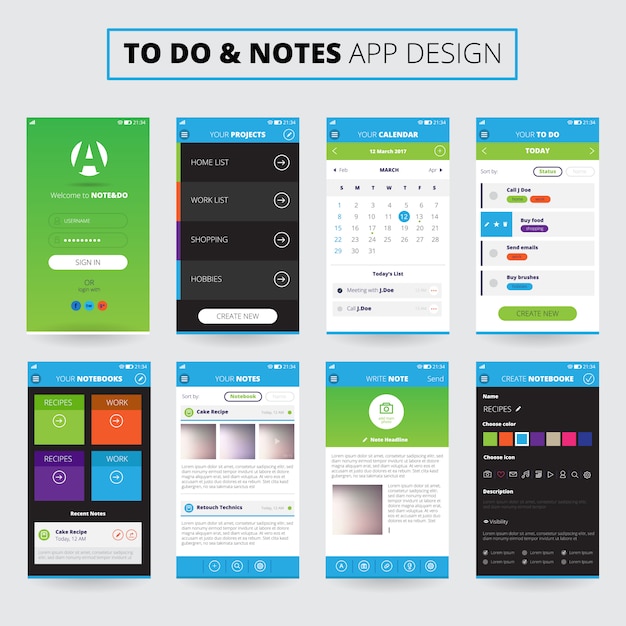 Free vector notes mobile apps design