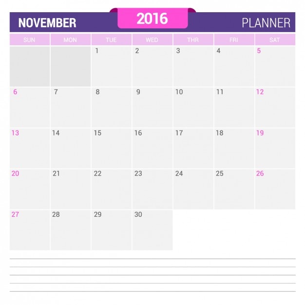 Free vector november calendar 2016