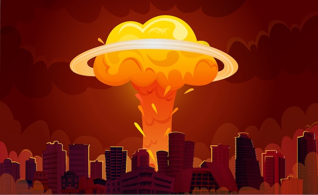 Free vector nuclear explosion city cartoon poster