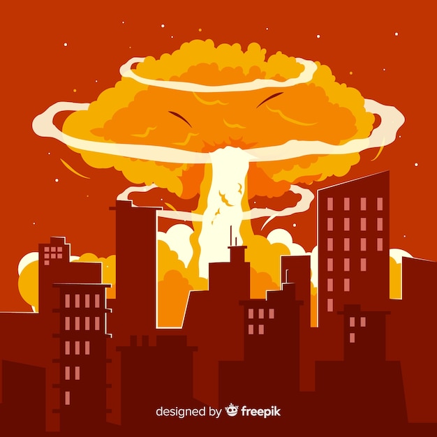 Nuclear explosion in a city cartoon style