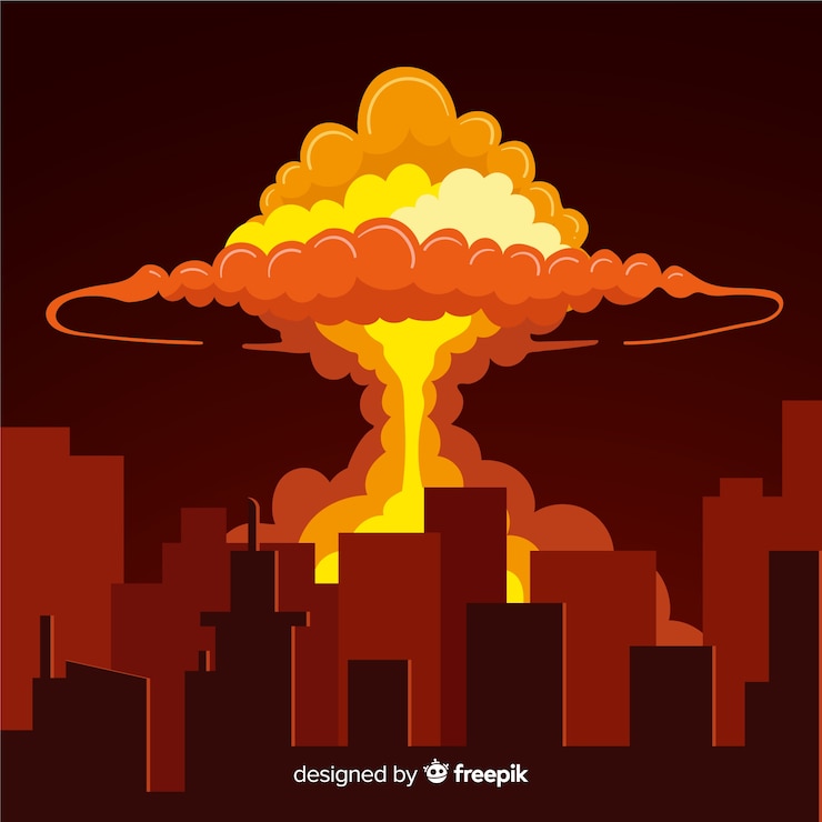 Free Vector nuclear explosion in a city cartoon style