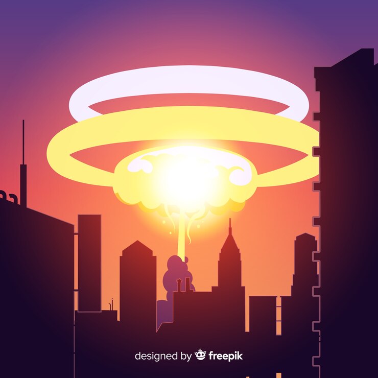 Free Vector nuclear explosion in a city cartoon style