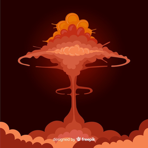 Nuclear explosion in a city cartoon style Vector | Free Download