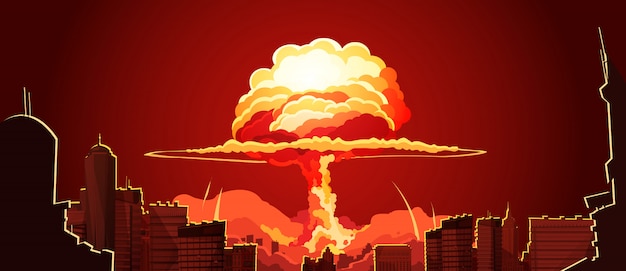 Nuclear explosion mushroom cloud retro poster