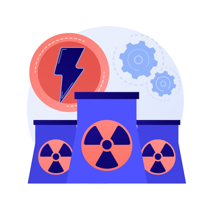Free Vector nuclear power plant, atomic reactors, energy production. atom fission, atomics process. nuclear electrical charge generation metaphor