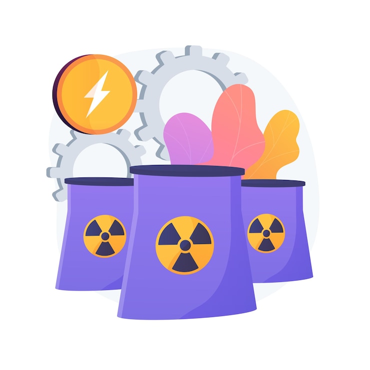 Free Vector nuclear power plant, atomic reactors, energy production. atom fission, atomics process. nuclear electrical charge generation metaphor.  