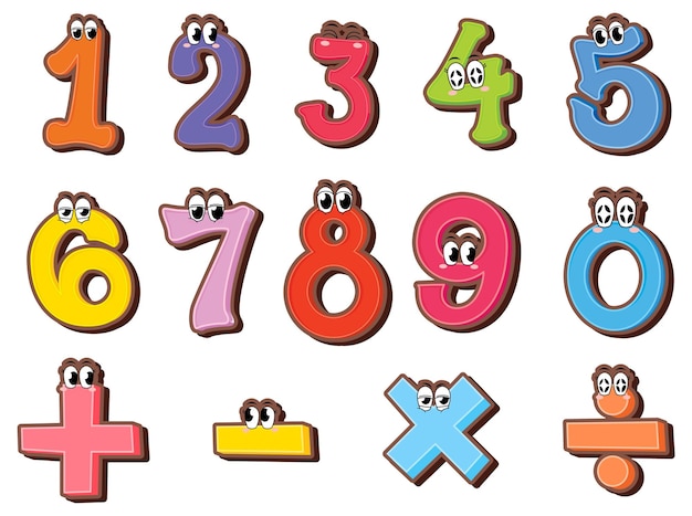 Число от 0 до 9 с математическими символами