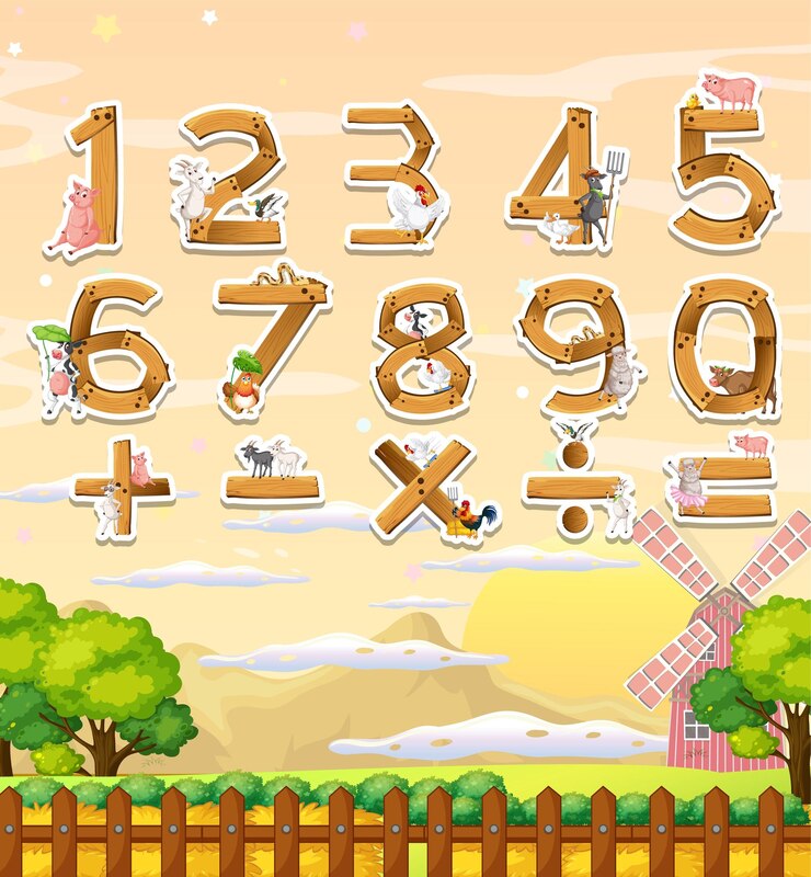 Free Vector number 0 to 9 with math symbols