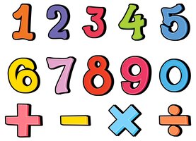 Число от 0 до 9 с математическими символами