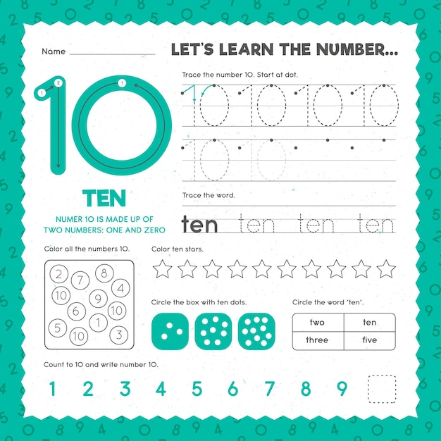 Free vector number 10 worksheet template