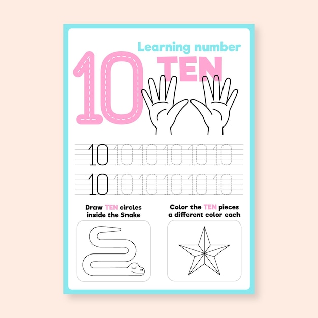 Number 10 worksheet with hands