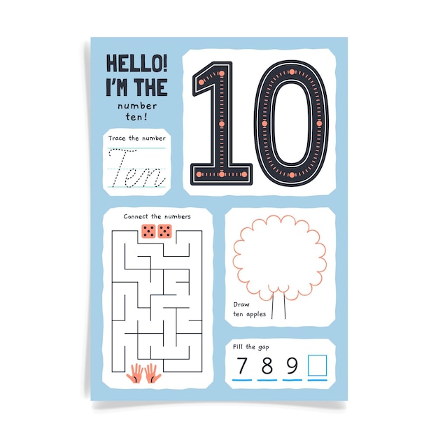 Free vector number 10 worksheet with maze