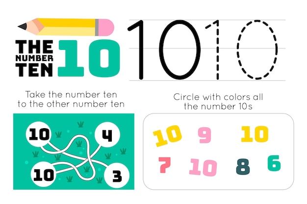 Free vector number 10 worksheet