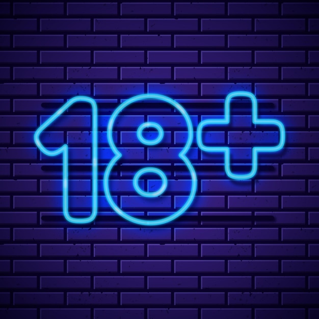Бесплатное векторное изображение Номер 18+ в синем неоновом стиле