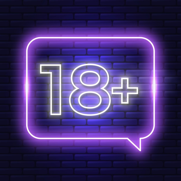 Free vector number 18+ in neon style