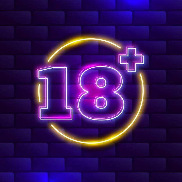 Free vector number 18+ in neon style