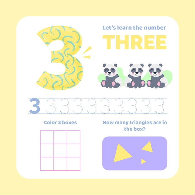 Number 3 worksheet with animals