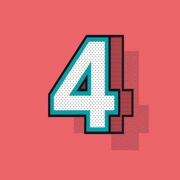 Number 4 isometric halftone effect typography vector