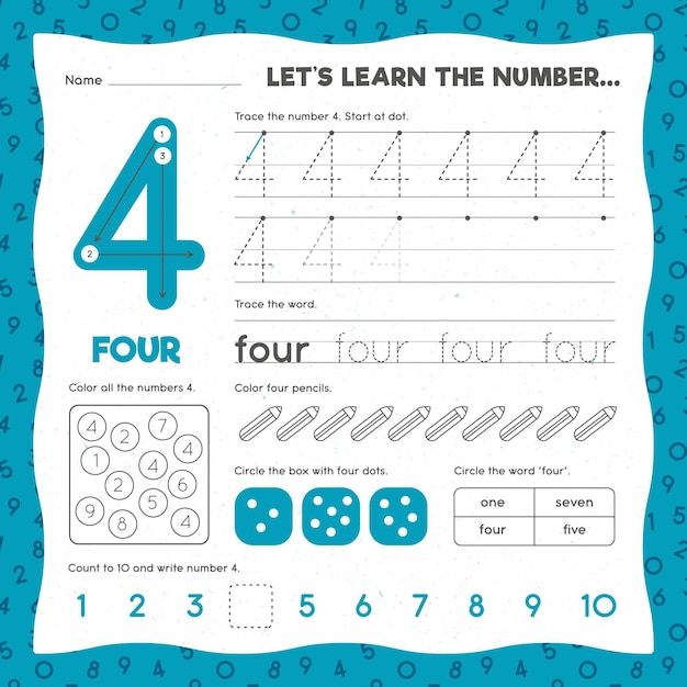 Number 4 worksheet template