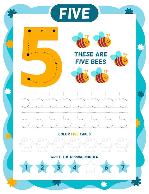 Number 5 worksheet template