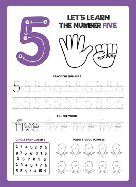 Free vector number 5 worksheet template