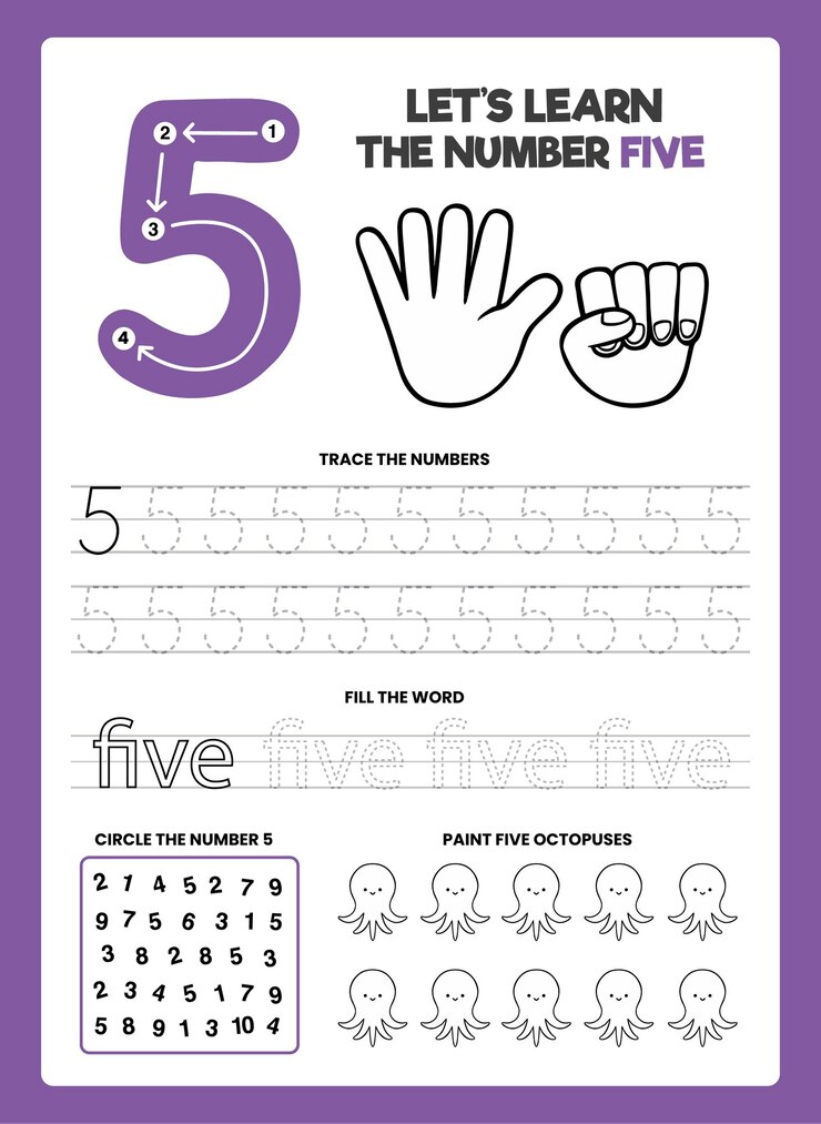 Free Vector number 5 worksheet template