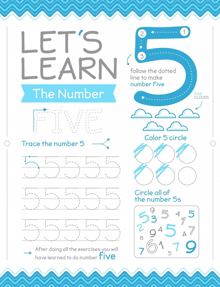 Free Vector number 5 worksheet with circles
