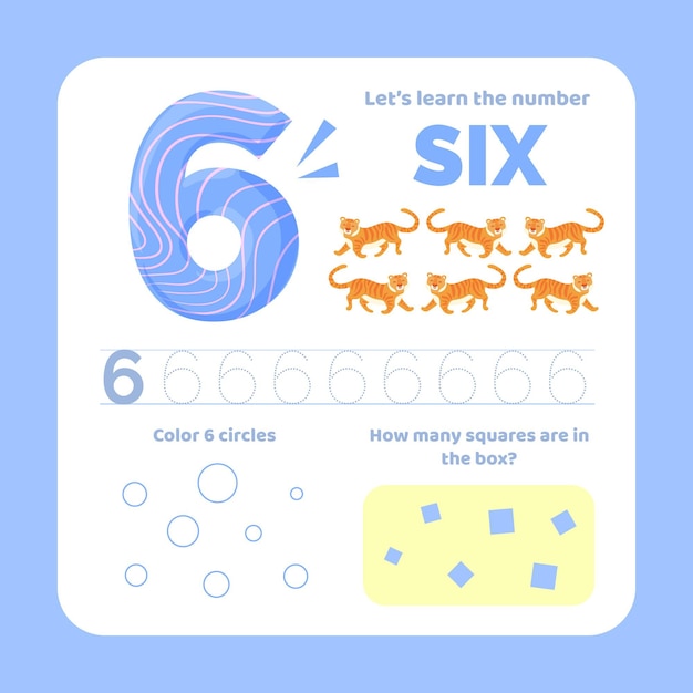 Number 6 worksheet with animals