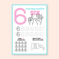 Free vector number 6 worksheet with hands