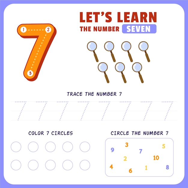 Free vector number 7 worksheet