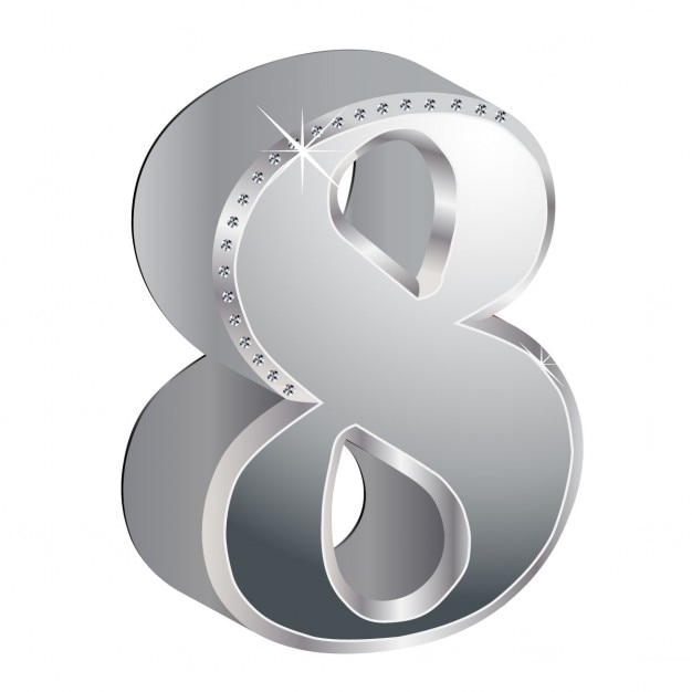 Free vector number 8, 3d, metallic