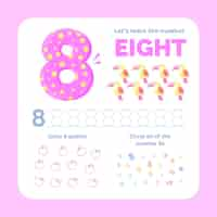 Free vector number 8 worksheet with animals