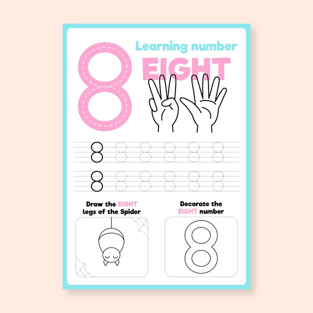 손으로 숫자 8 워크 시트