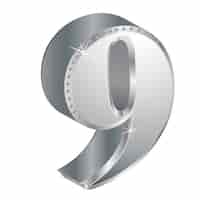 Free vector number 9, 3d, metallic