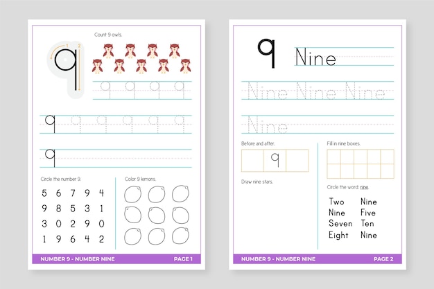 Free vector number 9 worksheet template