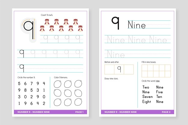 Number 9 worksheet template