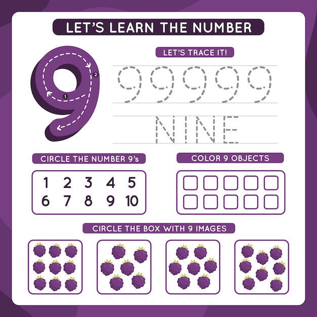 Free vector number 9 worksheet template