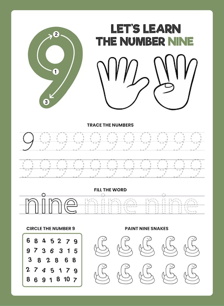 Number 9 worksheet template