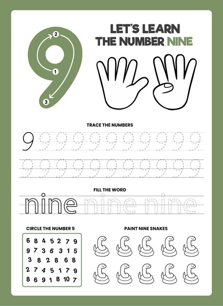 Number 9 worksheet template