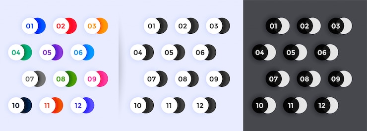 Free Vector number bullet points set from one to twelve