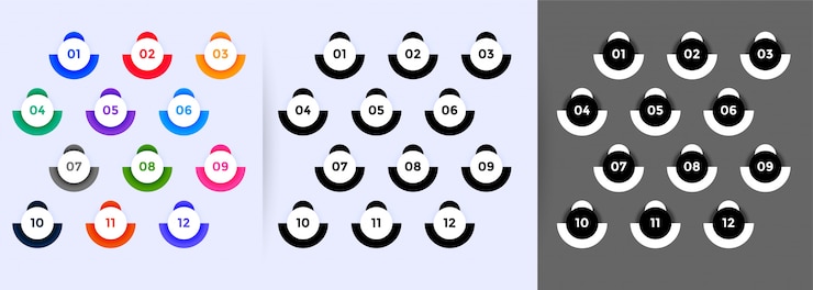 Free Vector number bullet points set from one to twelve