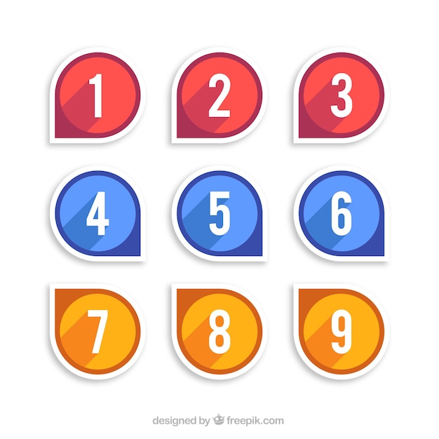 Free vector number collection in three colors