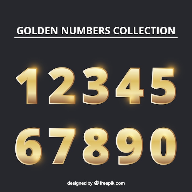 Бесплатное векторное изображение Коллекция номеров с золотым стилем