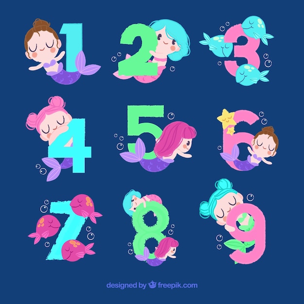Number collection with lovely mermaids