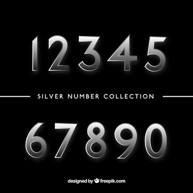 Free vector number collection with silver style