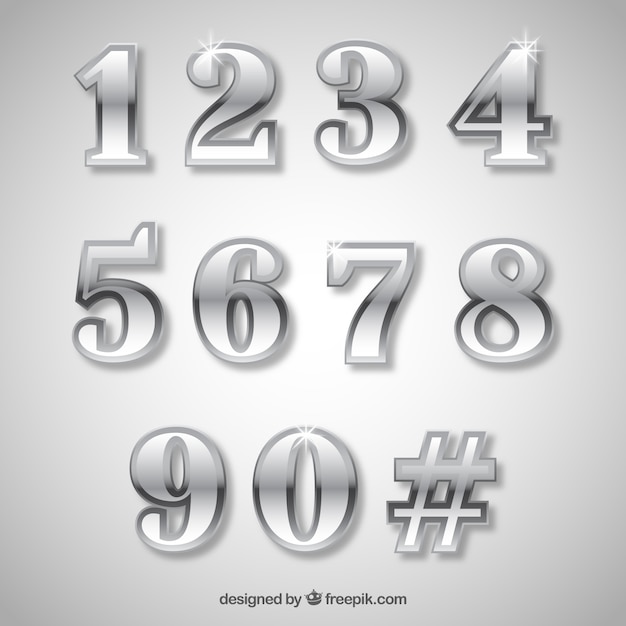 Free vector number collection with silver style