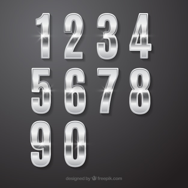 Free vector number collection with silver style