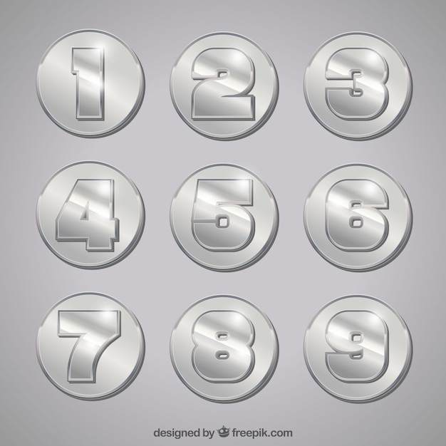 Free vector number collection with silver style