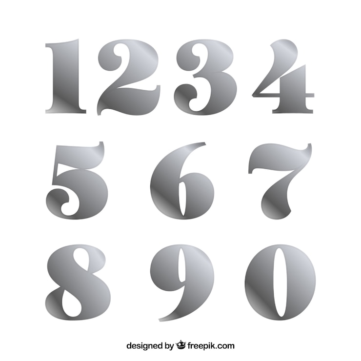 Free Vector number collection with silver style