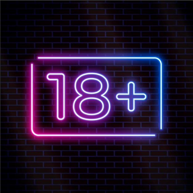 Free vector number eighteen plus in neon style sign